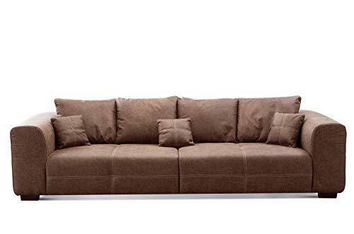 CAVADORE Big Sofa Mavericco inkl. Kissen / XXL-Couch mit tiefen Sitzflächen und modernem Design / 287 x 69 x 108 / Lederoptik cognac von CAVADORE