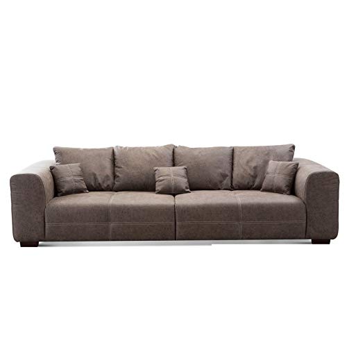 CAVADORE Big Sofa Mavericco inkl. Kissen / XXL-Couch mit tiefen Sitzflächen und modernem Design / 287 x 69 x 108 / Lederoptik braun von CAVADORE
