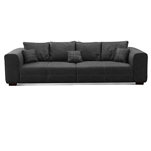 CAVADORE Big Sofa Mavericco inkl. Kissen / XXL-Couch mit tiefen Sitzflächen und modernem Design / 287 x 69 x 108 / Lederoptik dunkelgrau von CAVADORE