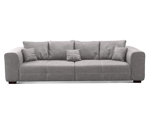 CAVADORE Big Sofa Mavericco inkl. Kissen / XXL-Couch mit tiefen Sitzflächen und modernem Design / 287 x 69 x 108 / Lederoptik grau von CAVADORE