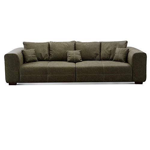 CAVADORE Big Sofa Mavericco inkl. Kissen / XXL-Couch mit tiefen Sitzflächen und modernem Design / 287 x 69 x 108 / Lederoptik dunkelgrün von CAVADORE