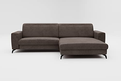 CAVADORE Ecksofa Bounce in Vintage-Leder-Optik / L-Form-Sofa mit Schlaffunktion, Bettkasten + Kopfteilverstellung / 290 x 88-108 x 178 / Mikrofaser, Dunkelgrau von CAVADORE