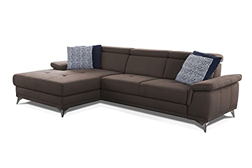 CAVADORE Ecksofa Cardy inkl. Federkern / L-Sofa mit Schlaffunktion, Bettkasten, verstellbaren Armlehnen + Kopfteilen / XL-Recamiere / 289 x 83 x 173 cm / Fleckschutz-Bezug Braun von CAVADORE