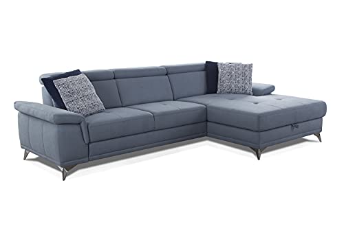 CAVADORE Ecksofa Cardy inkl. Federkern / L-Sofa mit Schlaffunktion, Bettkasten, verstellbaren Armlehnen + Kopfteilen / XL-Recamiere / 289 x 83 x 173 cm / Fleckschutz-Bezug Hellblau von CAVADORE