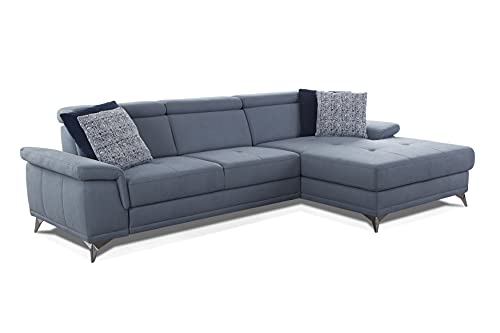 CAVADORE Ecksofa Cardy inkl. Federkern / Sofa in L-Form mit verstellbaren Kopfteilen, XL-Recamiere + Fleckschutz-Bezug / 289 x 83 x 173 cm / Hellblau von CAVADORE