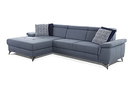 CAVADORE Ecksofa Cardy inkl. Federkern / Sofa in L-Form mit verstellbaren Kopfteilen, XL-Recamiere + Fleckschutz-Bezug / 289 x 83 x 173 cm / Hellblau von CAVADORE