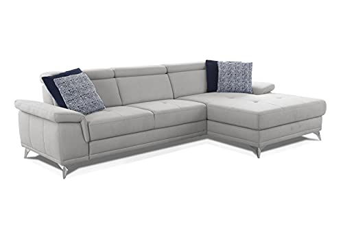 CAVADORE Ecksofa Cardy inkl. Federkern / Sofa in L-Form mit verstellbaren Kopfteilen, XL-Recamiere + Fleckschutz-Bezug / 289 x 83 x 173 cm / Hellgrau von CAVADORE