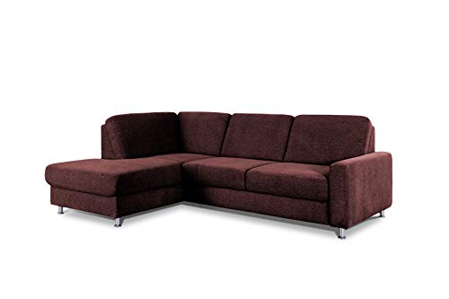 CAVADORE Ecksofa Clint / L-Form Sofa mit Federkern und Ottomane links / Soft Clean: Leichte Fleckenentfernung / 246 x 86 x 165 / Flachgewebe: Weinrot von CAVADORE