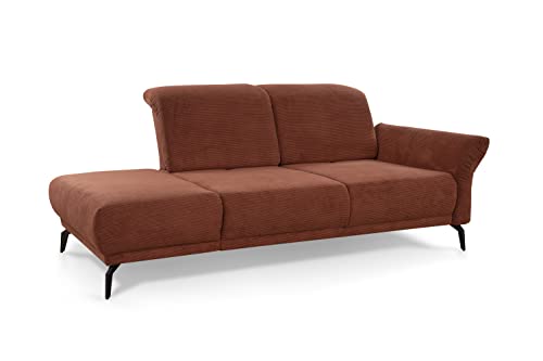 CAVADORE Recamiere Cooper / Luftige Chaiselongue mit Armteilverstellung, Kopfteilverstellung und Sitztiefenverstellung / 211 x 88 x 123 / Cord, Kupfer von CAVADORE