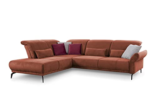 CAVADORE Ecksofa Cooper / Luftige Eckcouch mit Ottomane links, Armteilverstellung, Kopfteilverstellung und Sitztiefenverstellung / 294 x 88 x 242 / Cord, Kupfer von CAVADORE