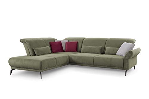 CAVADORE Ecksofa Cooper / Luftige Eckcouch mit Ottomane links, schwarzen Metallfüßen und feinem Cord-Bezug / 294 x 88 x 242 / Cord, Grün von CAVADORE