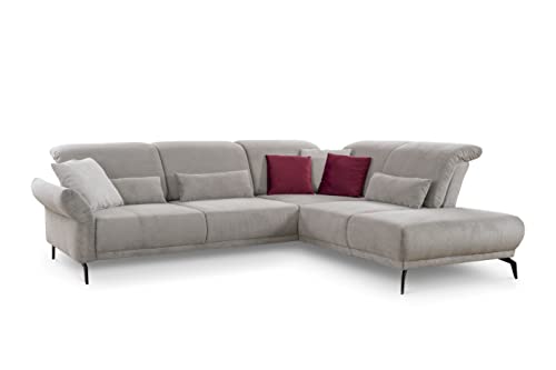 CAVADORE Ecksofa Cooper / Luftige Eckcouch mit Ottomane rechts, schwarzen Metallfüßen und feinem Cord-Bezug / 294 x 88 x 242 / Cord, Hellgrau von CAVADORE