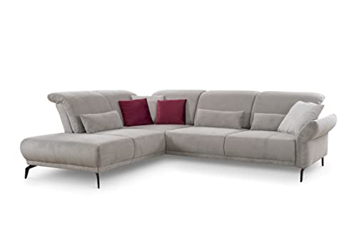 CAVADORE Ecksofa Cooper / Luftige Eckcouch mit Ottomane links, schwarzen Metallfüßen und feinem Cord-Bezug / 294 x 88 x 242 / Cord, Hellgrau von CAVADORE