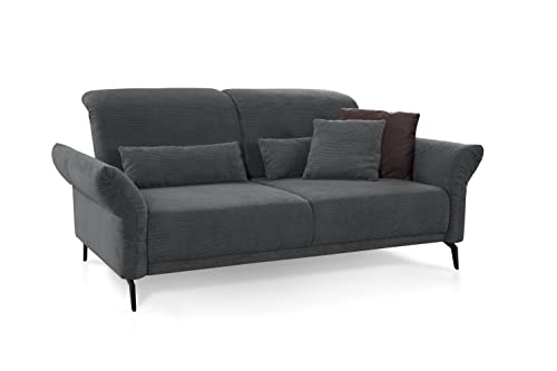 CAVADORE 2,5er-Sofa Cooper / Luftige 2,5-Sitzer-Couch mit schwarzen Metallfüßen und feinem Cord-Bezug / 196 x 88 x 123 / Cord, Dunkelgrau von CAVADORE