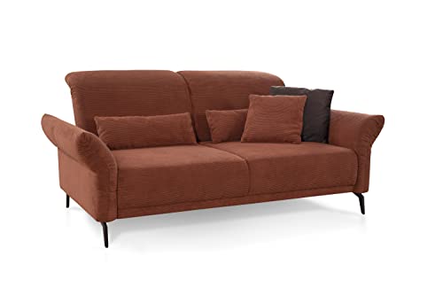 CAVADORE 2,5er-Sofa Cooper / Luftige 2,5-Sitzer-Couch mit Armteilverstellung, Kopfteilverstellung und Sitztiefenverstellung / 196 x 88 x 123 / Cord, Kupfer von CAVADORE