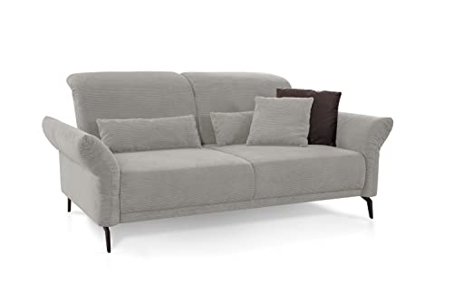 CAVADORE 2,5er-Sofa Cooper / Luftige 2,5-Sitzer-Couch mit Armteilverstellung, Kopfteilverstellung und Sitztiefenverstellung / 196 x 88 x 123 / Cord, Hellgrau von CAVADORE