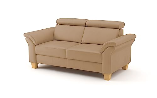 CAVADORE Echtleder 2er-Sofa Ammerland / Landhaus-Sofa mit Federkern + Kopfteilverstellung / 156 x 84 x 93 / Leder Beige von CAVADORE