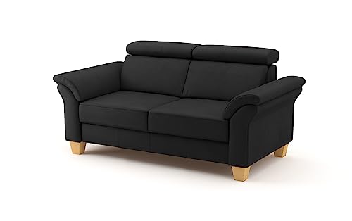CAVADORE Echtleder 2er-Sofa Ammerland / Landhaus-Sofa mit Federkern + Kopfteilverstellung / 156 x 84 x 93 / Leder Schwarz von CAVADORE