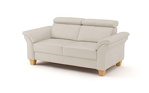 CAVADORE Echtleder 2er-Sofa Ammerland / Landhaus-Sofa mit Federkern + Kopfteilverstellung / 156 x 84 x 93 / Leder Weiß von CAVADORE