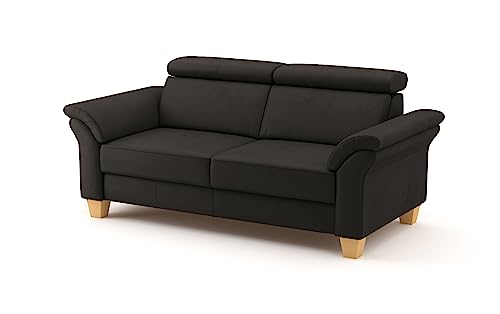 CAVADORE Echtleder 3er-Sofa Ammerland / Landhaus-Sofa mit Federkern + Kopfteilverstellung / 186 x 84 x 93 / Leder Dunkelbraun von CAVADORE