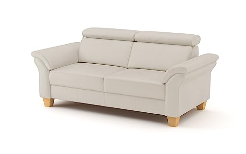 CAVADORE Echtleder 3er-Sofa Ammerland / Landhaus-Sofa mit Federkern + Kopfteilverstellung / 186 x 84 x 93 / Leder Weiß von CAVADORE