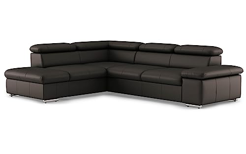 CAVADORE Echtleder-Eckcouch Valerie mit Ottomane / Ecksofa mit Kopfteilverstellung + Metallfüßen / 272 x 73 x 226 / Leder Dunkelbraun von CAVADORE