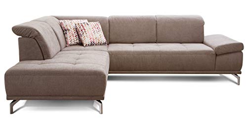 Cavadore Ecksofa Carly mit Federkern, Sitztiefe und Kopfstütze verstellbar im Design, 273 x 81 x 234, Webstoff hellbraun von CAVADORE