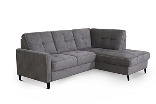 CAVADORE Eckcouch Vera mit Federkern / Kompaktes Ecksofa im Landhaus-Stil, ideal für kleine Räume / 219 x 91 x 170 / Webstoff mit Ziernaht, Grau von CAVADORE