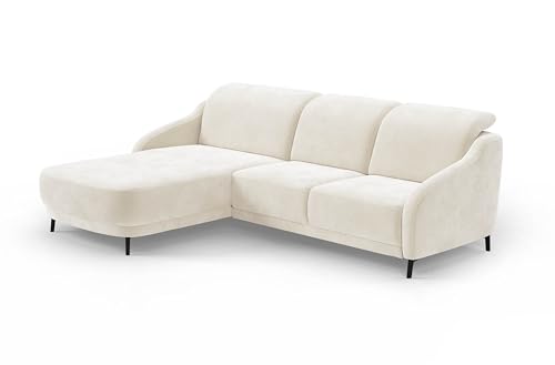 CAVADORE Ecksofa Blue/Moderne Eckcouch mit Longchair, inklusiv Kopfteilverstellung und mattschwarzen Metallfüßen / 271 x 93 x 191 / Mikrofaser, Naturweiß von CAVADORE