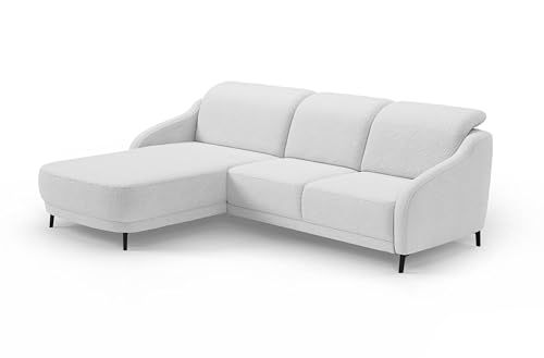 CAVADORE Ecksofa Blue, Moderne Eckcouch mit Longchair, inkl. kopfteilverstellung, Vorziehsitz motorisch, Klapptisch, USB-Anschluss, mattschwarzen Metallfüßen, 271 x 93 x 191, Flachgewebe, Mittelgrau von CAVADORE