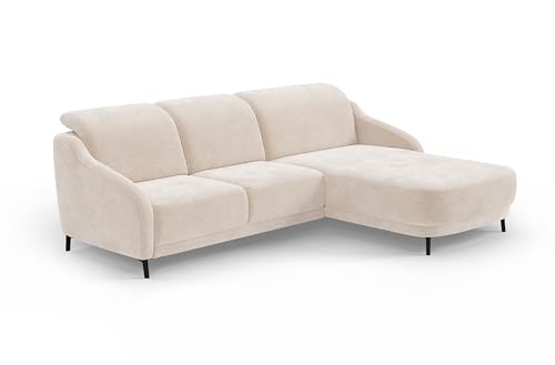 CAVADORE Ecksofa Blue/Moderne Eckcouch mit Longchair, inklusiv Kopfteilverstellung, Vorziehsitz motorisch und mattschwarzen Metallfüßen / 271 x 93 x 191 / Mikrofaser, Beige von CAVADORE