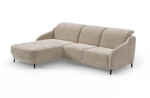 CAVADORE Ecksofa Blue/Moderne Eckcouch mit Longchair, inklusiv Kopfteilverstellung und mattschwarzen Metallfüßen / 271 x 93 x 191 / Flachgewebe, Beige von CAVADORE