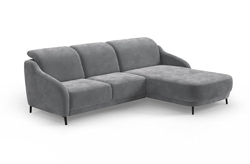 CAVADORE Ecksofa Blue/Moderne Eckcouch mit Longchair, inklusiv Kopfteilverstellung und mattschwarzen Metallfüßen / 271 x 93 x 191 / Flachgewebe, Grau CAVADORE Ecksofa Blue/Moderne Eckcouch mit Longchair, inklusiv Kopfteilverstellung und mattschwarzen Metallfüßen / 271 x 93 x 191 / Flachgewebe, Grau von CAVADORE