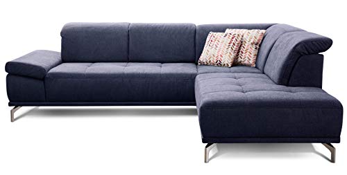 Cavadore Ecksofa Carly mit Federkern, L-Form Sofa mit Kopfteilfunktion und Sitztiefenfunktion im Design, 273 x 81 x 234, Webstoff blau von CAVADORE