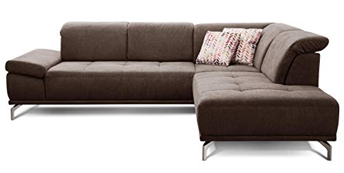 Cavadore Ecksofa Carly mit Federkern, L-Form Sofa mit Kopfteilfunktion und Sitztiefenfunktion im Design, 273 x 81 x 234, Webstoff braun von CAVADORE