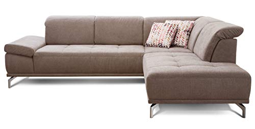 Cavadore Ecksofa Carly mit Federkern, L-Form Sofa mit Kopfteilfunktion und Sitztiefenfunktion im Design, 273 x 81 x 234, Webstoff hellbraun von CAVADORE