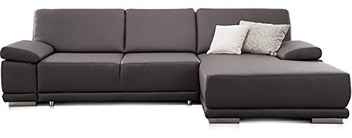 CAVADORE Ecksofa Corianne in Lederoptik / Couch inkl. Armteilverstellung und Longchair in modernem Design / 282 x 80 x 162 / Kunstleder, grau von CAVADORE