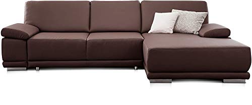 CAVADORE Ecksofa Corianne in Lederoptik / Couch inkl. Armteilverstellung und Longchair in modernem Design / 282 x 80 x 162 / Kunstleder, braun von CAVADORE
