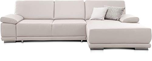 CAVADORE Ecksofa Corianne mit Schlaffunktion / Bettsofa in L-Form im modernen Design, inkl. Armteilverstellung und Longchair / 282 x 80 x 162 / Kunstleder, weiß von CAVADORE