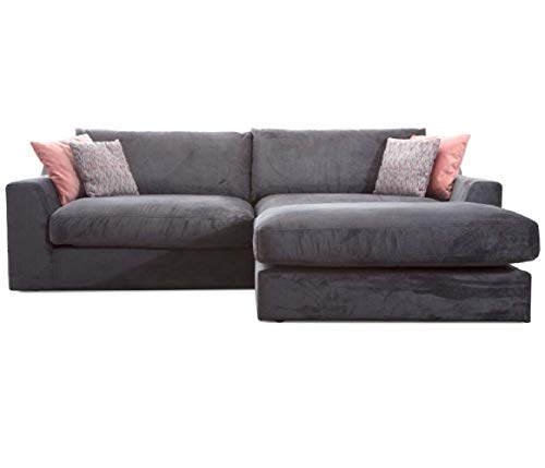 CAVADORE Ecksofa Fiona mit Recamiere rechts/Große Eckcouch inkl. Rückenkissen im modernen Design / 277x90x199 / Webstoff Grau von CAVADORE