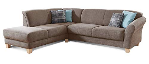 CAVADORE Ecksofa Gootlaand / Große Sitzecke im Landhausstil inkl. praktischer Vorziehfunktion und Bettkasten / Mit Federkern-Polsterung / 257 x 84 x 212 / Braun von CAVADORE