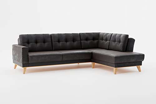 CAVADORE Ecksofa Lima mit Ottomane / L-Form-Couch in Wildlederoptik mit Wellenfederung, Holzrahmen + Steppung im Rücken / Mikrofaser, Dunkelgrau CAVADORE Ecksofa Lima mit Ottomane / L-Form-Couch in Wildlederoptik mit Wellenfederung, Holzrahmen + Steppung im Rücken / Mikrofaser, Dunkelgrau von CAVADORE