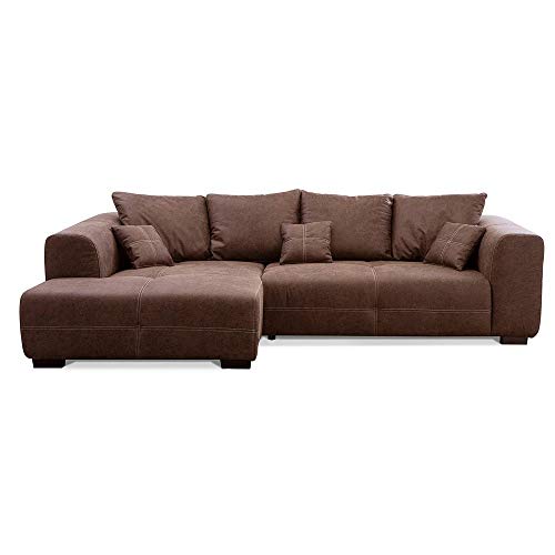 CAVADORE Ecksofa Mavericco inkl. Kissen / XXL-Eckcouch im modernen Design / Longchair links / 285 x 69 x 170 / Lederoptik cognac von CAVADORE