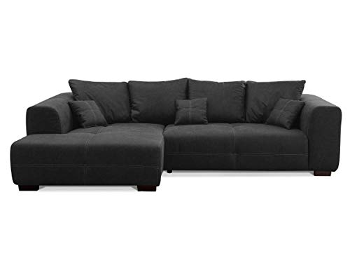 CAVADORE Ecksofa Mavericco inkl. Kissen / XXL-Eckcouch im modernen Design / Longchair links / 285 x 69 x 170 / Lederoptik dunkelgrau von CAVADORE