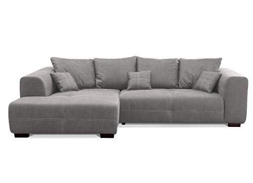 CAVADORE Ecksofa Mavericco inkl. Kissen / XXL-Eckcouch im modernen Design / Longchair links / 285 x 69 x 170 / Lederoptik grau von CAVADORE