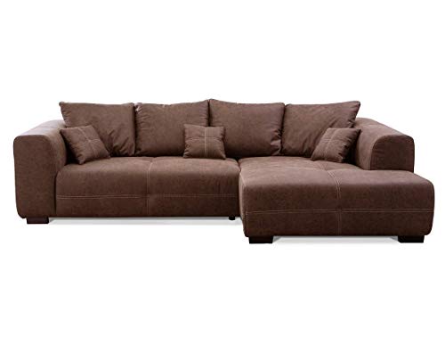 CAVADORE Ecksofa Mavericco inkl. Kissen / XXL-Eckcouch im modernen Design / Longchair rechts / 285 x 69 x 170 / Lederoptik cognac von CAVADORE