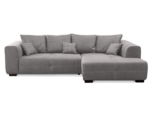 CAVADORE Ecksofa Mavericco inkl. Kissen / XXL-Eckcouch im modernen Design / Longchair rechts / 285 x 69 x 170 / Lederoptik grau von CAVADORE