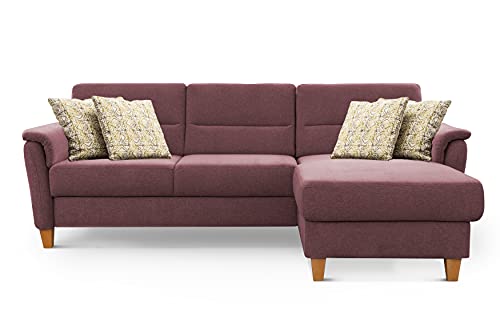 CAVADORE Ecksofa Palera / Federkern-Sofa in L-Form im Landhausstil / 244 x 89 x 163 / Chenille-Bezug, Dunkelrot von CAVADORE