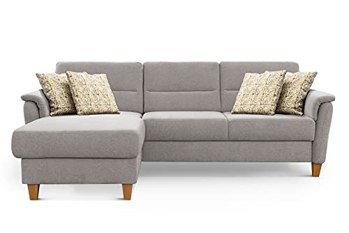 CAVADORE Ecksofa Palera / L-Form-Sofa im Landhausstil mit Federkern / 244 x 89 x 163 / Chenille-Bezug, Hellgrau von CAVADORE