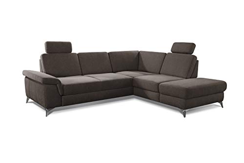 CAVADORE Ecksofa Pavia mit Bett und Stauraum / Schlafsofa inkl. Federkern, Kopfstützen, Sitztiefenverstellung & verstellbarem Armteil / 282 x 89 x 230 / Chenille: Braun von CAVADORE